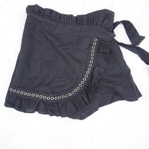 MISA Los Angeles Ruffle Shorts Eyelet Trim Paper Bag Waist Black S Goth‎ Linen